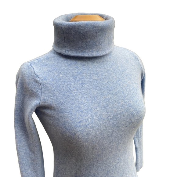Athleta 100% Cashmere Turtleneck Sweater Heather Blue Minimalist Quiet Luxury-XS - Picture 4 of 13